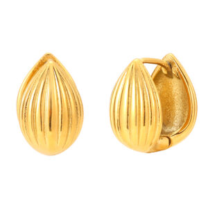Pendientes Huggie Gota Acanalada Acero Inoxidable Dorado