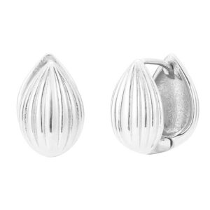 Pendientes Huggie Gota Acanalada Acero Inoxidable Plateado